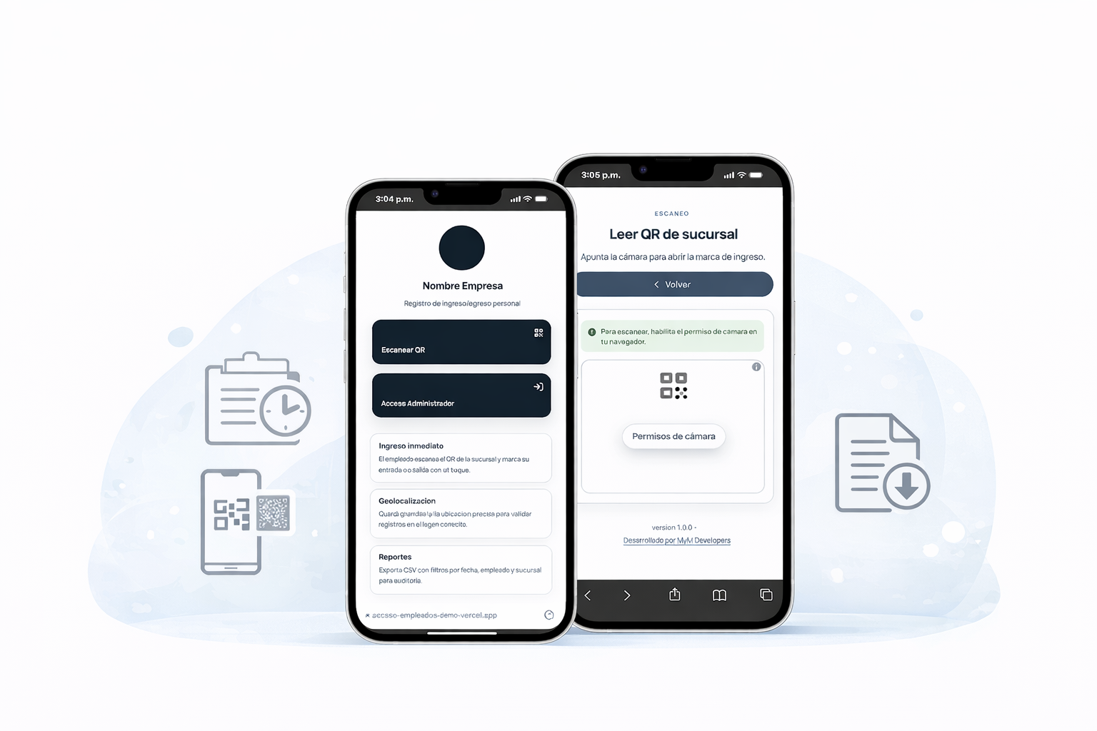 Mockup de celular escaneando un QR con la app abierta