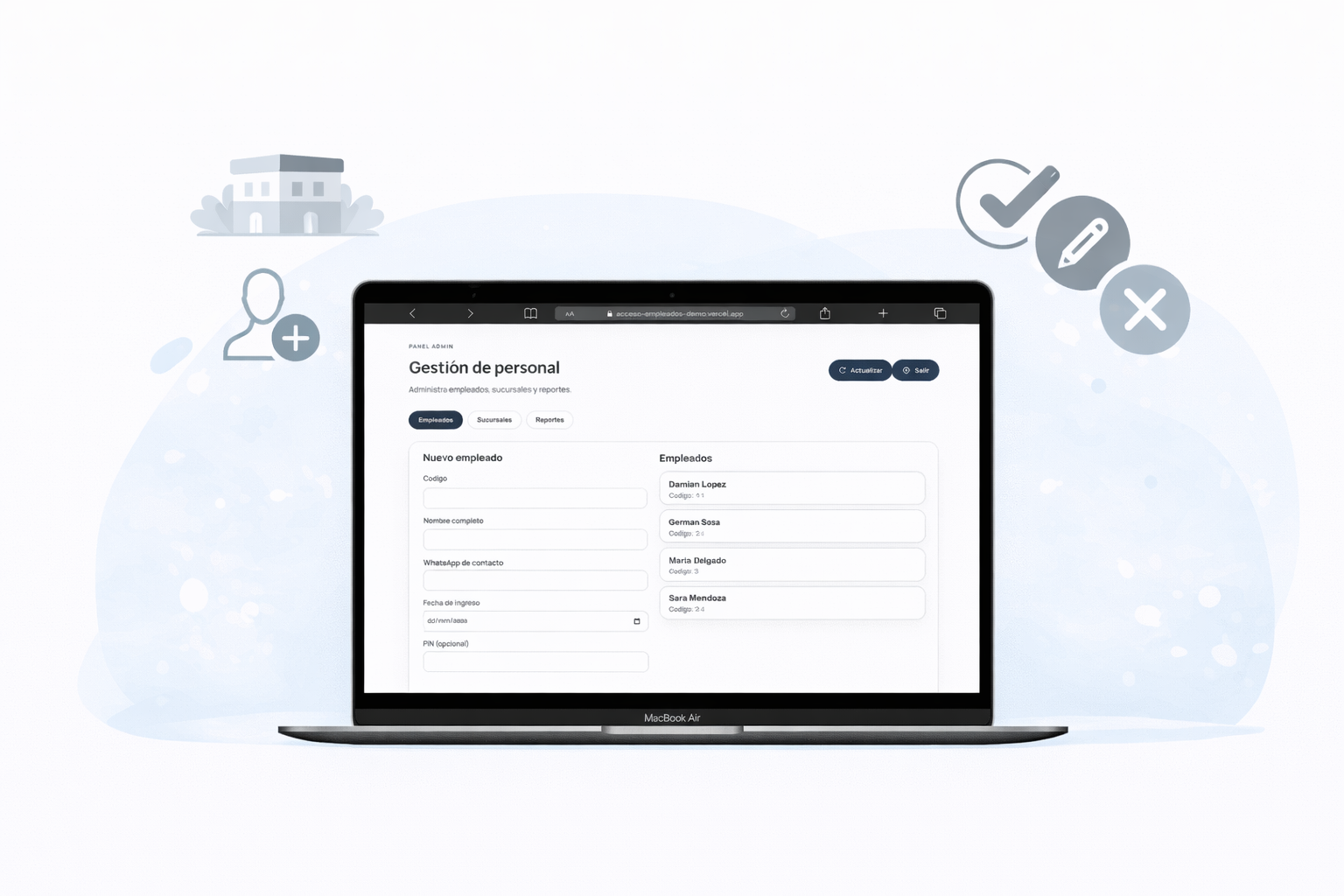 Mockup de escritorio con el panel administrador