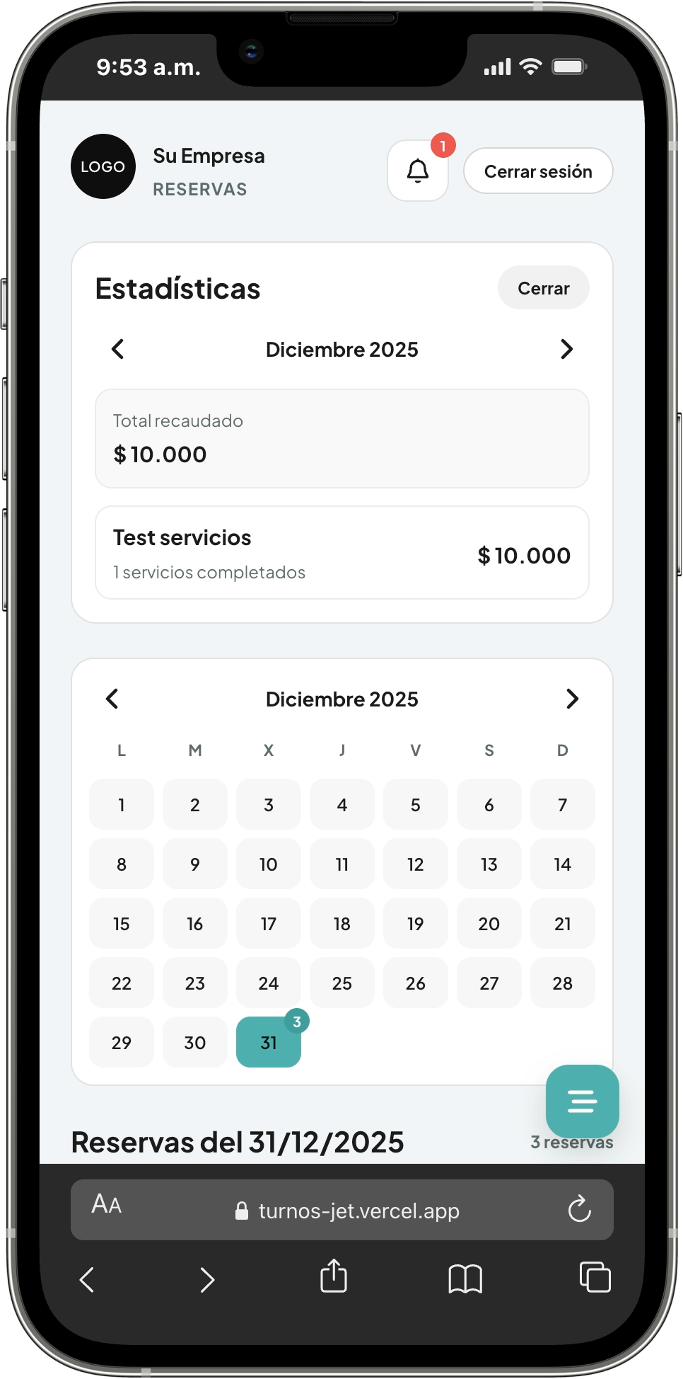 Estadísticas mensuales por servicio