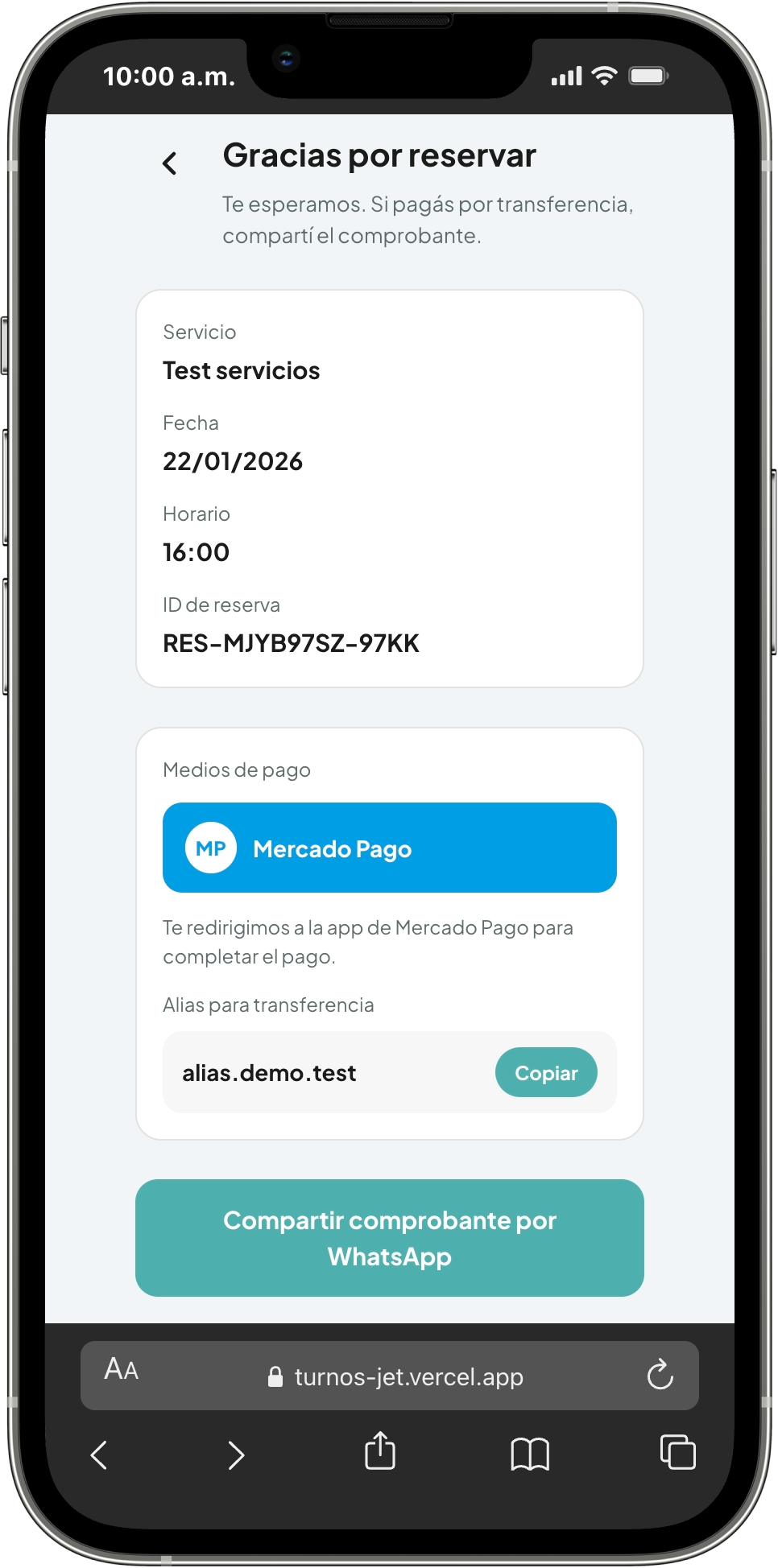 Pantalla de pago de seña